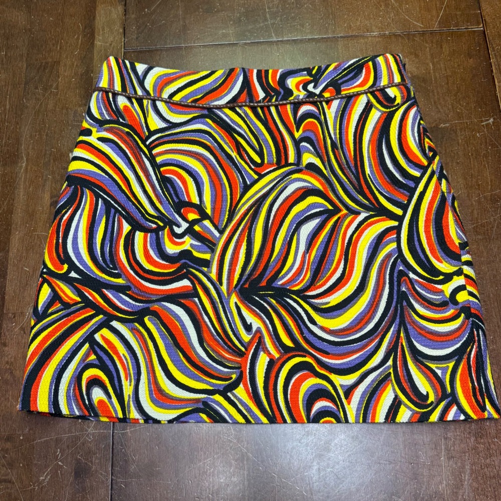 Milly New York Mini Skirt Women 6 Multi Psychedelic Swirl Retro Textured Braided